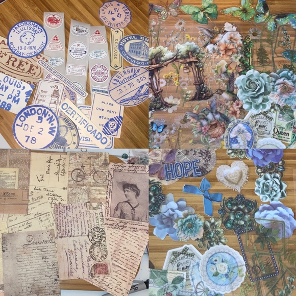 200x Junk Journal Kit Ephemera Stickers Diary Vintage Sapphire Floral Scrapbook - Picture 8 of 16